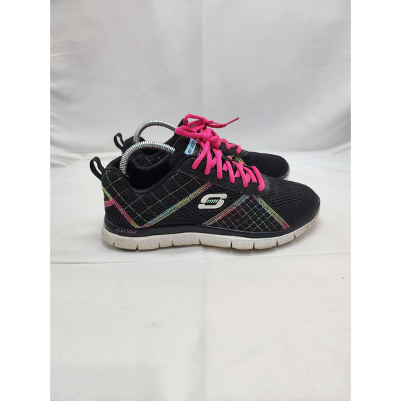 Skechers Shoes - Skechers Flex Sole Memory Foam Sneakers Black Pink Rainbow Athletic Shoes Women